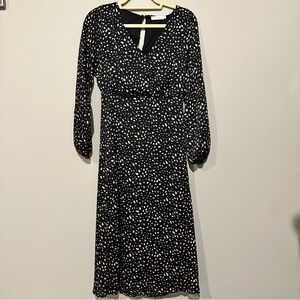 LUSH Black, White & Pink Midi Long Sleeve Wrap Dress - Small